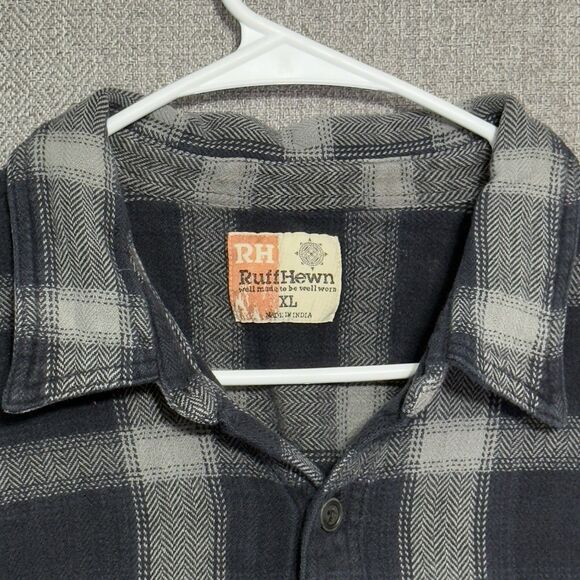 Ruff Hewn Men’s Flannel Shirt Black Grey Plaid Long Sleeve Button Front Size XL - Picture 6 of 15